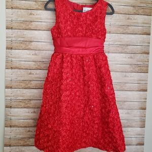 Rare Editions red floral dress with sequins.